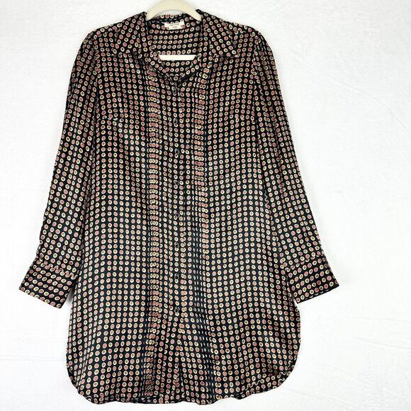 Tyler Boe Silk Tunic Top Size 8 Long Sleeve Button Front Print Quiet Luxury - Picture 1 of 6